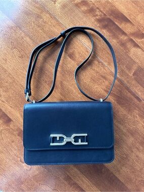 Black Leather Crossbody Bag with Gold Hardware